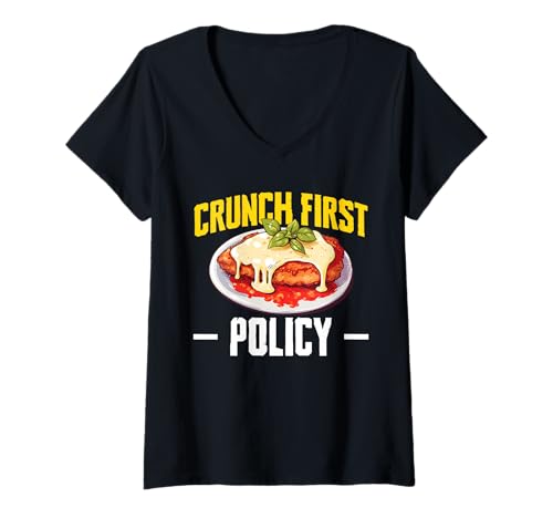 Damen Crunch First Policy Chicken Parm Lover T-Shirt mit V-Ausschnitt Damen Crunch First Policy Chicken Parm Lover T-Shirt mit V-Ausschnitt von Chicken Parm Liebhaber Design Idee
