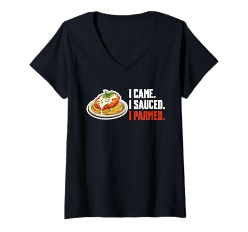 Damen I Came I Sauced I Parmed Chicken Parm Lover T-Shirt mit V-Ausschnitt Damen I Came I Sauced I Parmed Chicken Parm Lover T-Shirt mit V-Ausschnitt von Chicken Parm Liebhaber Design Idee