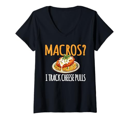 Damen Macros? I Track Cheese Pulls Chicken Parm Lover T-Shirt mit V-Ausschnitt Damen Macros? I Track Cheese Pulls Chicken Parm Lover T-Shirt mit V-Ausschnitt von Chicken Parm Liebhaber Design Idee