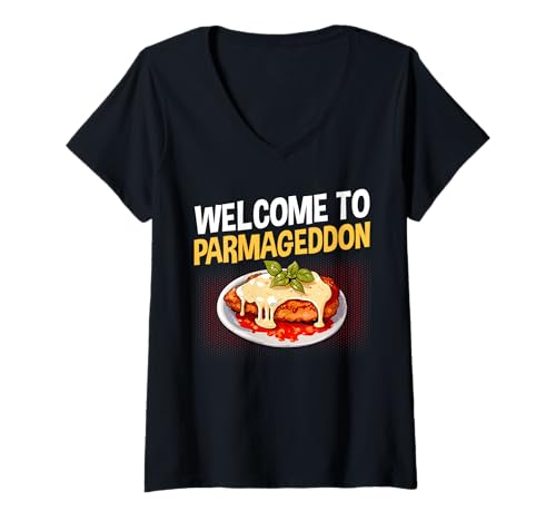 Damen Welcome to Parmageddon Chicken Parm Lover T-Shirt mit V-Ausschnitt Damen Welcome to Parmageddon Chicken Parm Lover T-Shirt mit V-Ausschnitt von Chicken Parm Liebhaber Design Idee