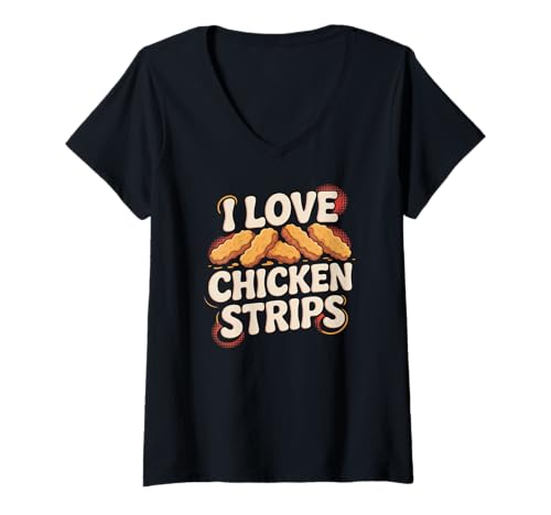 Damen Ich liebe Hühnchenstreifen, Fun Lovers, Humor T-Shirt mit V-Ausschnitt von Chicken Strips Enthusiast Design Fun
