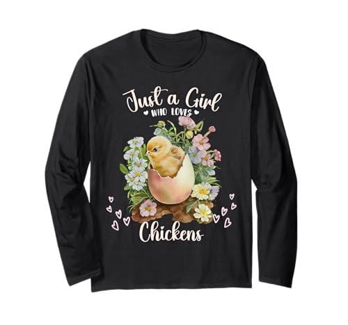 Nur ein Mädchen, das Hühner liebt. Süßes Baby Chick Hatching Langarmshirt von Chicken with Flowers Birthday Girl Toddlers Teens