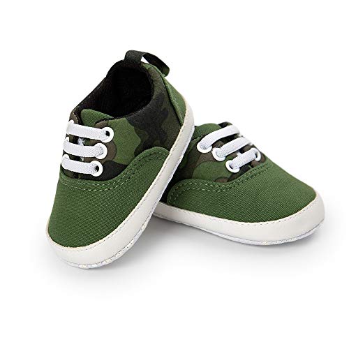 Chickw1 Anti-Rutsch Krabbelschuhe Leinwand-Turnschuh Babyschuhe, Neugeborene Mädchen und Jungen Kleinkind Innen Weiche Alleinige Schuhe (11cm / 0-6 Monate, Grüne Tarnung) von Chickwin