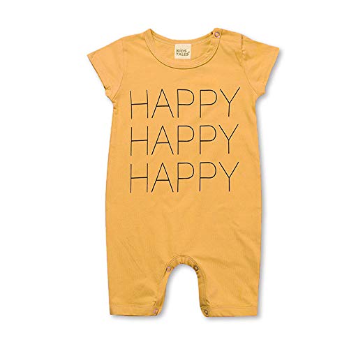 Chickw1 Baby Body Strampler Unisex, Mädchen Junge Sommer Kurzarm Baumwolle Spielanzug Schlafanzug für Neugeborene,Babies und Kleinkinder in Verschiedenen Größen (80cm,Gelb Happy) von Chickwin