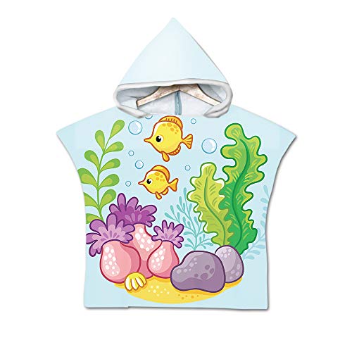 Chickw1 Badeponcho mit Kapuze Kind Poncho Handtuch, Kinderhandtuch Strand Schwimmen Bad Kapuzenhandtuch Bademantel Zum Wechseln für Jungen Mädchen (60 * 80cm,Unterwasserfische) von Chickwin