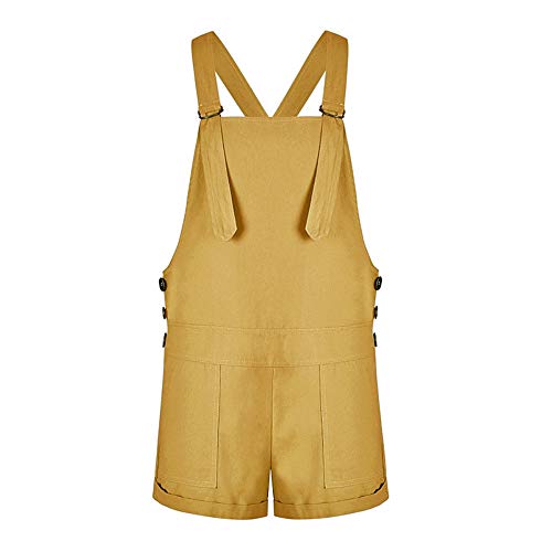 Chickw1 Damen Kurze Latzhose Retro Gestreift Overall Jumpsuit, Einfarbig Baumwolle Sommer Mode Baggy Latzshorts mit Taschen Casual Hosen Overalls Playsuit Hose Hosenanzug (Gelb,S) von Chickwin