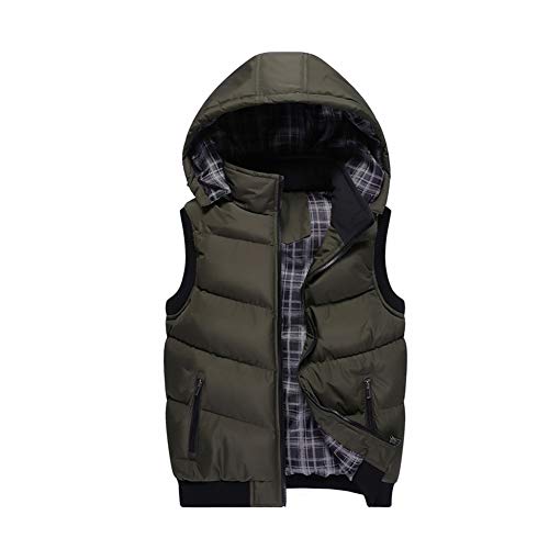 Chickw1 Herren Outdoor Mit Kapuze Weste, Ärmellos Jacke Zip Gefutterte Baumwollweste Atmungsaktiv Slim Fit Winddicht Funktions Trekking Sport Herbst Winter (2XL,Armeegrün) von Chickwin