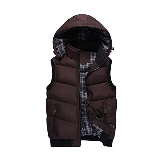 Chickw1 Herren Outdoor Mit Kapuze Weste, Ärmellos Jacke Zip Gefutterte Baumwollweste Atmungsaktiv Slim Fit Winddicht Funktions Trekking Sport Herbst Winter (M,Kaffeefarbe) von Chickwin