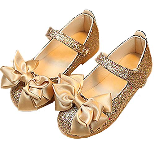 Chickw1 Prinzessin Schuhe mädchen Sandalen Sommer Strand Flach Schuhe Elastischen PU Leder Urlaub Gemütlich Flache Schuhe Party (26=EU:23.5=160mm, Gold) von Chickwin
