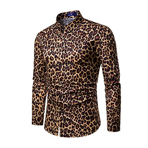 Chickwin Button Down Leopard Hemd Herren Langarm, Herbst Sexy Slim Fit Comfort Arbeit Business Schön Shirt Modern Einzigartig Büro Reise Freizeithemd (M,Gelber Leopard) von Chickwin