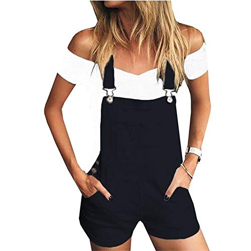 Chickwin Damen Kurze Latzhose Retro Overall Jumpsuit, Sommer Mode Baggy Latzshorts mit Taschen Denim Hosen Baggy Jeans Overalls Playsuit Hose Hosenanzug (M,schwarz) von Chickwin