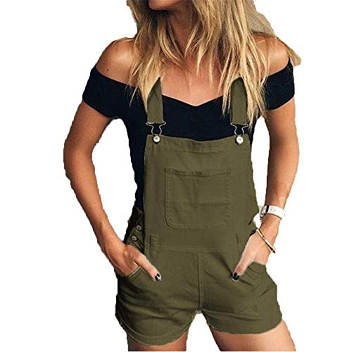 Chickwin Damen Kurze Latzhose Retro Overall Jumpsuit, Sommer Mode Baggy Latzshorts mit Taschen Denim Hosen Baggy Jeans Overalls Playsuit Hose Hosenanzug (S,Grün) von Chickwin