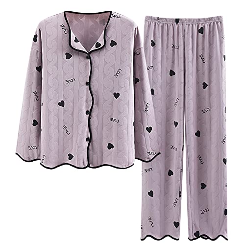 Chickwin Damen Schlafanzug Lang Zweiteiliger Herbst Winter Warm Weich Baumwolle Pyjama mit Knopfleiste Frauen V-Ausschnitt Langarm Polkapunkt Nachtwäsche Set und Pyjamahose von Chickwin