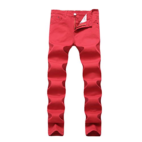 Chickwin Herren Denim Jeanshose Skinny Fit, Straight Used Stretch Jeans Pants Basic Style Cargotaschen Hose Biker-Stil (rot,33/XL) von Chickwin