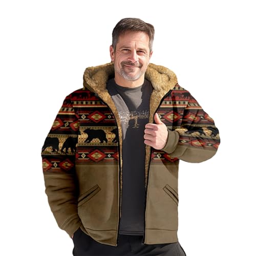 Chickwin Herren Jacke Winter, Elegant Weinlese Übergangsjacke Warme Winterjacke Männer Vintage Jacken Mantel mit Kapuze für Outdoor Snowboard Wandern Fahrrad Training Arbeits von Chickwin