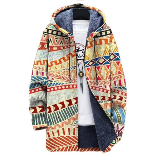 Chickwin Herren Warme Jacke Winter Herbst Übergangsjacke 3D Boho-Stil Muster Winterjacke Männer Jacken Mantel mit Kapuze für Outdoor Snowboard Wandern Fahrrad Training Arbeits von Chickwin