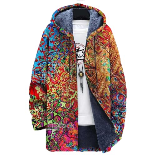 Chickwin Herren Warme Jacke Winter Herbst Übergangsjacke 3D Boho-Stil Muster Winterjacke Männer Jacken Mantel mit Kapuze für Outdoor Snowboard Wandern Fahrrad Training Arbeits von Chickwin