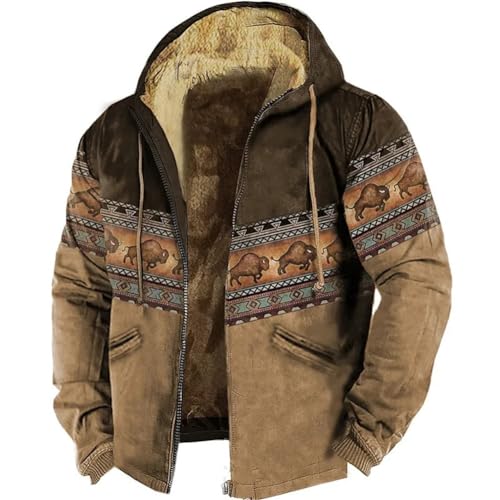 Chickwin Mode Herren Warme Jacke Herbst Übergangsjacke Winterjacke Männer Jacken Mantel mit Kapuze für Outdoor Wandern Fahrrad Training Arbeits - Braunes Muster von Chickwin
