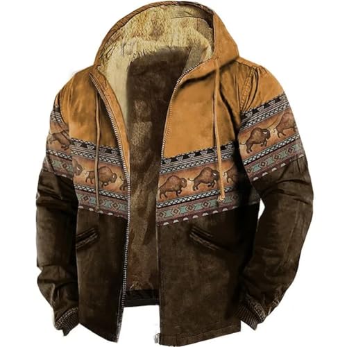 Chickwin Mode Herren Warme Jacke Herbst Übergangsjacke Winterjacke Männer Jacken Mantel mit Kapuze für Outdoor Wandern Fahrrad Training Arbeits - Braunes Muster von Chickwin