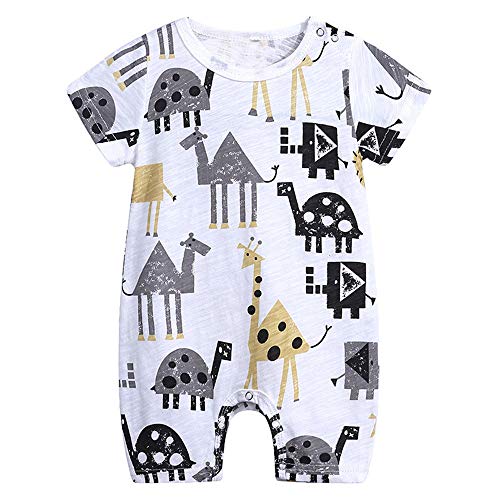 Chickwin Sommer Dünn Strampler Shorts Baby Junge Mädchen Body Kurzarm Einteiler aus Slub Baumwolle Cartoon Unisex Neugeborene Babies Kleinkinder Spielanzug (80cm,Schwarze Giraffe) von Chickwin