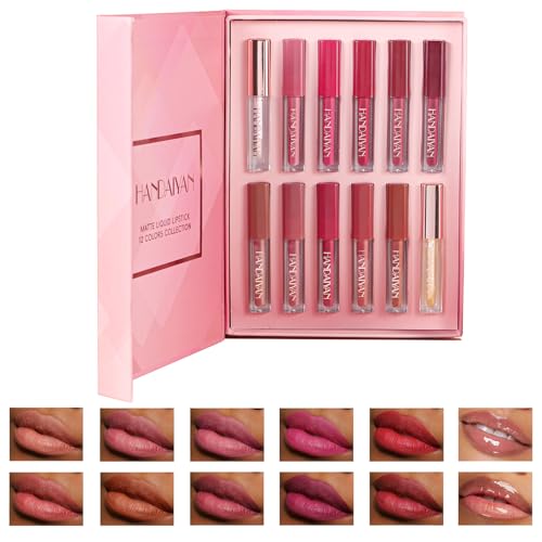 Chicpant 12 Stück Lippenstift Set Langanhaltender Matt Flüssiger Lippenstifte Nude Lipstick Lip Gloss Make Up Gift Set mit Geschenkbox (12 Farben) von Chicpant