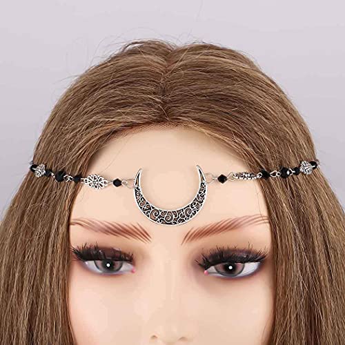 Chicque Bohemian-Kopfkette, Schmuck, Halbmond-Kristall, Kopfschmuck, Blume, hohl, Haarkette, Hochzeit, Festival, Haarschmuck für Frauen und Mädchen (Silber) von Chicque
