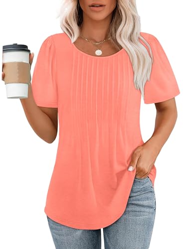 Chicrise Bluse Damen Elegant Puffärmel Scoop Neck Basic Shirt Leicht und Luftig Top Lange Bequem Rot X Groß 46-48 von Chicrise