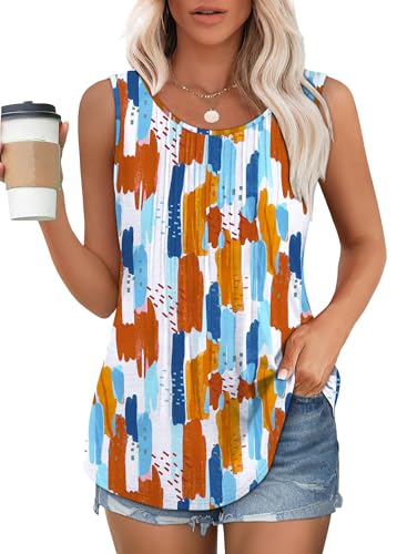 Chicrise Blusen & Tuniken für Damen Ärmellos Rundhals Oberteile Falten Chic Top Leicht und Luftig Mehrfarbig 2X Groß 50-54 von Chicrise