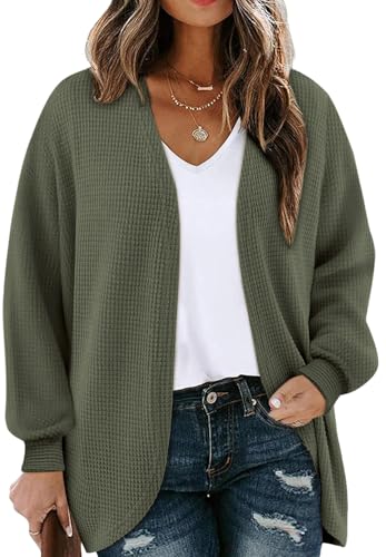 Chicrise Cardigan Damen Lang Herbst Strickweste Dünne Elegant Strickmantel Generisch Mode Kuscheliger Armeegrün X-Groß 46-48 XL von Chicrise