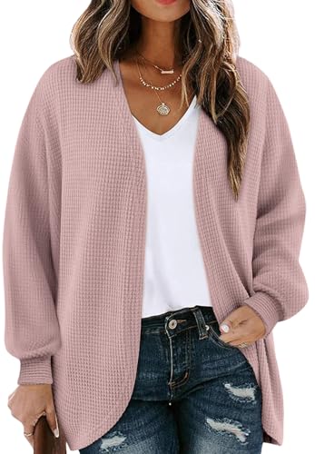 Chicrise Cardigan Damen Lang Herbst Strickweste Dünne Elegant Strickmantel Generisch Mode Kuscheliger Dunkelrosa 2X-Groß 50-54 2XL von Chicrise