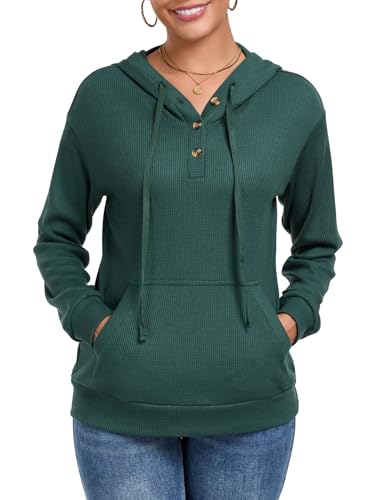 Chicrise Damen Hoodies Oversize V Ausschnitt Knöpfe Kapuzenpullover Mit Kordelzug Pullover Waffel Lässig Grün 2X Groß 50-54 Chicrise Damen Hoodies Oversize V Ausschnitt Knöpfe Kapuzenpullover Mit Kordelzug Pullover Waffel Lässig Grün 2X Groß 50-54 von Chicrise