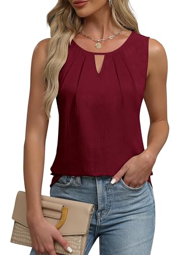 Chicrise Damen Oberteile V Ausschnitt Tank Top Ärmellos Business Outfit Blusentop Elegant Rot Groß 42-44 von Chicrise