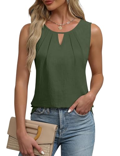 Chicrise Damen Oberteile V Ausschnitt Tank Top Ärmellos Business Outfit Blusentop Elegant Armeegrün Groß 42-44 von Chicrise