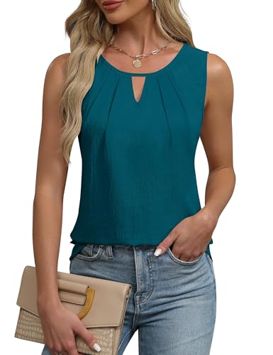 Chicrise Damen Oberteile V Ausschnitt Tank Top Ärmellos Business Outfit Blusentop Elegant Pfauengrün Groß 42-44 von Chicrise