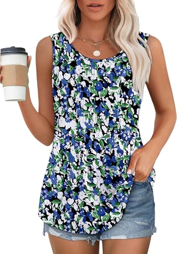 Chicrise Damen Tops Sommer Oberteile Ärmellos Rundhalsausschnitt Blusen & Tuniken Basic Casual Blau Klein 34-36 von Chicrise