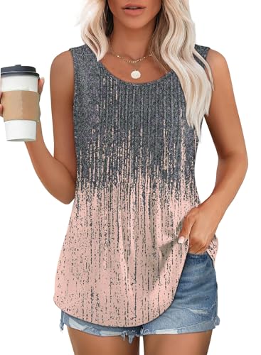 Chicrise Damen Tops Sommer Oberteile Ärmellos Rundhalsausschnitt Blusen & Tuniken Basic Casual Mehrfarbig 2X Groß 50-54 von Chicrise