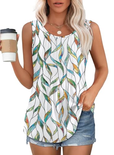 Chicrise Damen Tops Sommer Oberteile Ärmellos Rundhalsausschnitt Blusen & Tuniken Basic Casual Mehrfarbig Mittel 38-40 von Chicrise