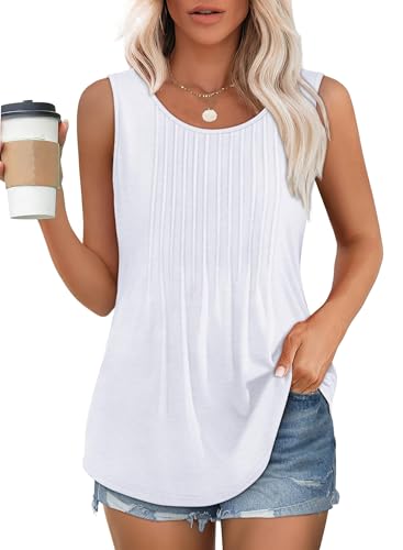 Chicrise Damen Tops Sommer Oberteile Ärmellos Rundhalsausschnitt Blusen & Tuniken Basic Casual Weiß Groß 42-44 von Chicrise