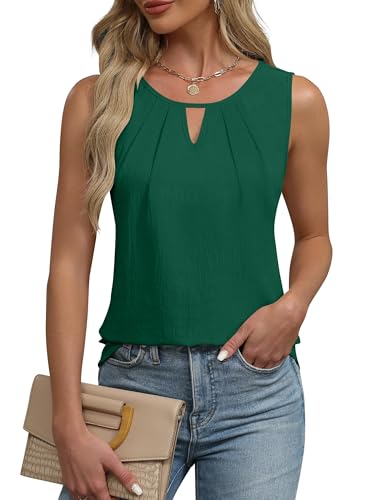 Chicrise Damen Tops V Ausschnitt Tank Oberteile Crew Neck Ärmellos Bluse Keyhole Elegant Grün X Groß 46-48 von Chicrise