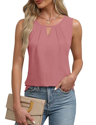 Chicrise Damen Tops V Ausschnitt Tank Oberteile Crew Neck Ärmellos Bluse Keyhole Elegant Rose Klein 34-36 von Chicrise