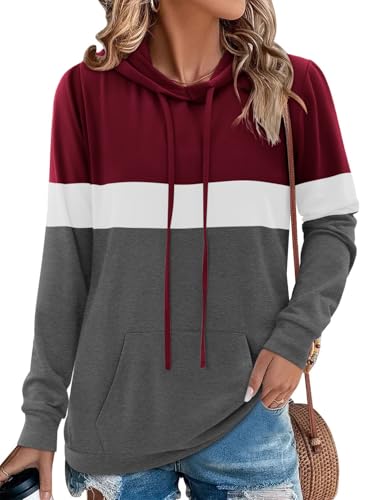 Chicrise Kapuzenpullover Für Damen Langarm Rundhals Strickpullover Mit Taschen Farbblock Strick Kleidung Weinrot Hellgrau 2X Groß 50-54 Chicrise Kapuzenpullover Für Damen Langarm Rundhals Strickpullover Mit Taschen Farbblock Strick Kleidung Weinrot Hellgrau 2X Groß 50-54 von Chicrise