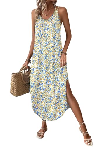 Chicrise Maxikleid Damen Lang Ärmellose Sommerkleid V-Ausschnitt Tank Strandkleid Elegant Mehrfarbig Mittel 38-40 von Chicrise