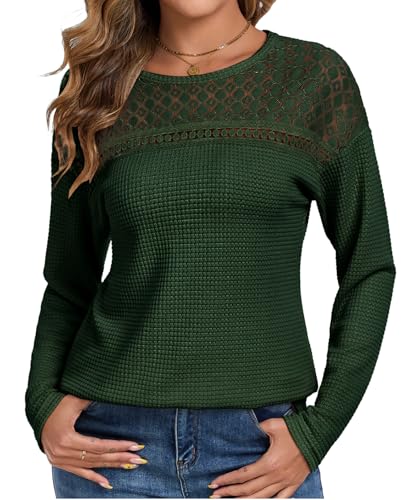 Chicrise Oberteile Damen Herbst Spitze T-Shirt Gehäkelte Mode Bluse Elegant Lockere Grün X Groß 46-48 Chicrise Oberteile Damen Herbst Spitze T-Shirt Gehäkelte Mode Bluse Elegant Lockere Grün X Groß 46-48 von Chicrise