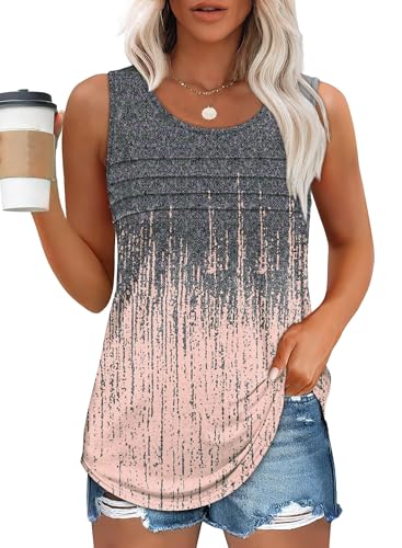 Chicrise Oberteile Damen Lang Plissierte Top Blumen Lässig Hemd Ärmellose Loose Sommer Mehrfarbig Klein 34-36 von Chicrise