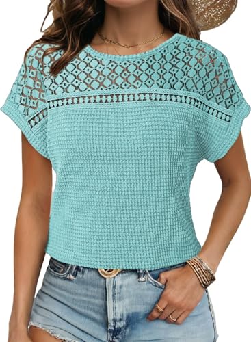 Chicrise Oberteile Damen Sommer Spitze T-Shirt Gehäkelte Mode Bluse Elegant Lockere Türkis 2XL XXL 2XGroß 50-54 Chicrise Oberteile Damen Sommer Spitze T-Shirt Gehäkelte Mode Bluse Elegant Lockere Türkis 2XL XXL 2XGroß 50-54 von Chicrise