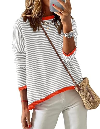 Chicrise Pullover Damen Rundhalausschnitt Langarm Farbblock Oberteile Gestreifter Sweatshirt Grau-weiß Gestreift X Groß 46-48 Chicrise Pullover Damen Rundhalausschnitt Langarm Farbblock Oberteile Gestreifter Sweatshirt Grau-weiß Gestreift X Groß 46-48 von Chicrise