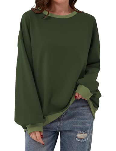 Chicrise Pullover Damen Rundhalsausschnitt Langarm Sweatshirt Gestrickt Oberteile Oversize Grün Klein 34-36 von Chicrise