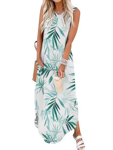 Chicrise Sommerkleid Damen Lang V Ausschnitt Maxikleid Tank Große Größen Strandkleid Elegant Mit Taschen Mehrfarbig Mittel 38-40 von Chicrise
