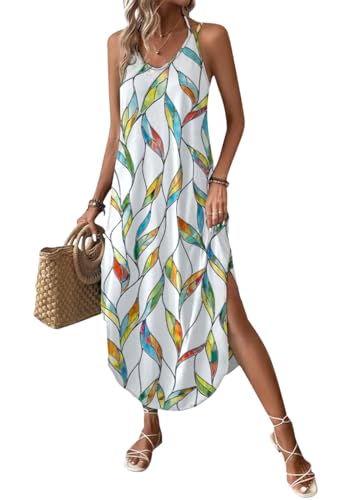 Chicrise Sommerkleid Damen V Ausschnitt Lang Maxikleid Blumen Sommer Strandkleid Oversize Elegant Mehrfarbig X Groß 46-48 von Chicrise