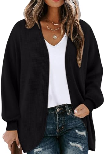 Chicrise Strickjacke Damen Herbst Lang Cardigan Frühling Langarm Strickmantel Midi Kuscheliger Schwarz 2X-Groß 50-54 2XL von Chicrise